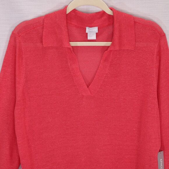 Chicos Sweater 2 Womens Large Salmon Pink Linen Blend Knit Semi Sheer New - Picture 6 of 9
